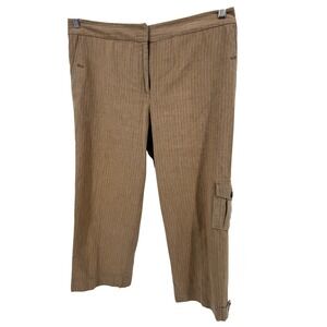 J Jill Cargo Pants Size 14‎ Womens Pinstripe Crop High Rise Linen Blend